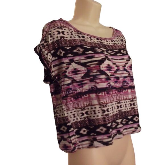 C & S Crop Top Women's M Multicolor Print Rayon Knit - Picture 2 of 7